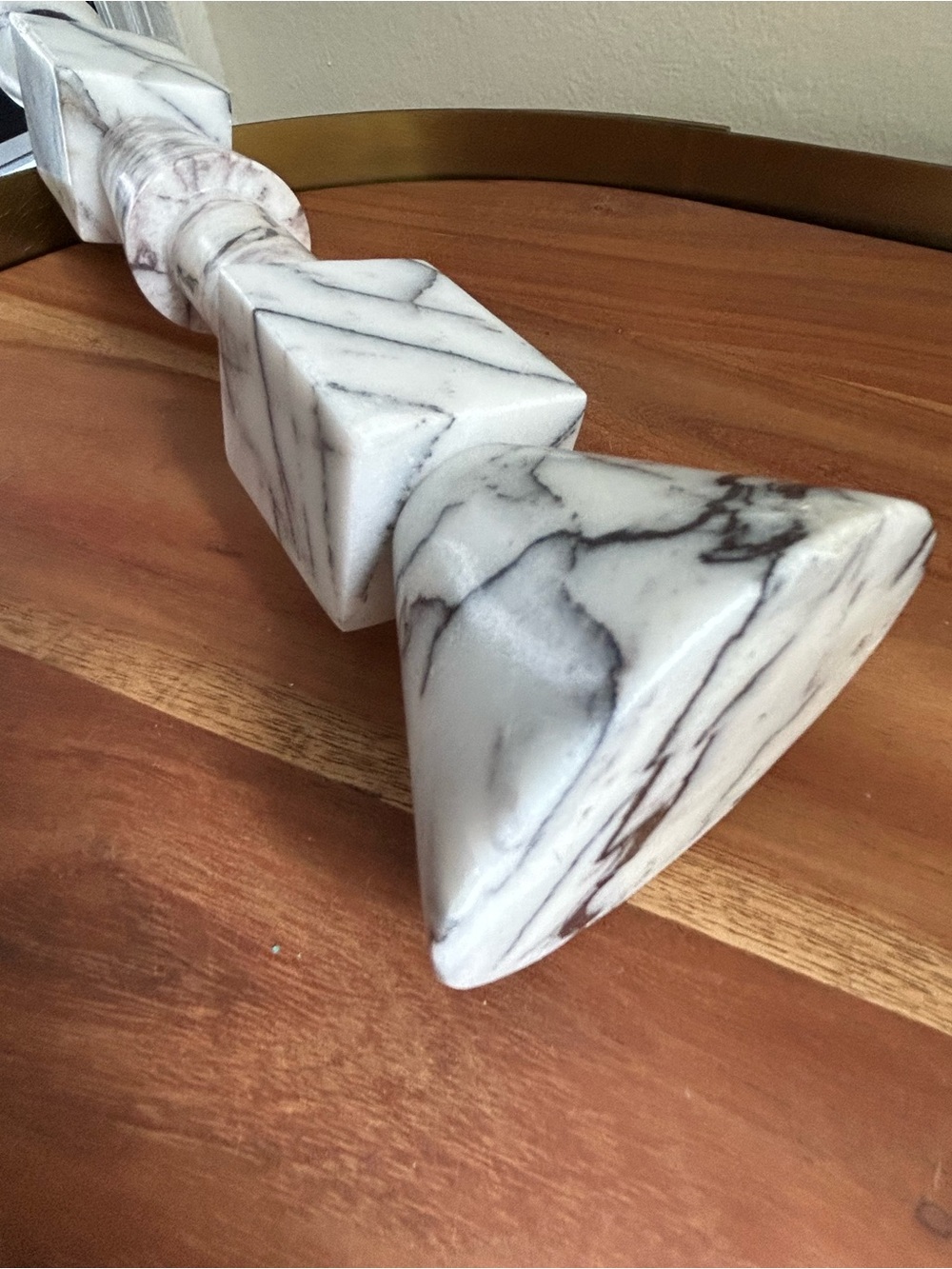 CB2 White Marble Geometric Taper Holder with Pink Candle - Picture 3 of 3